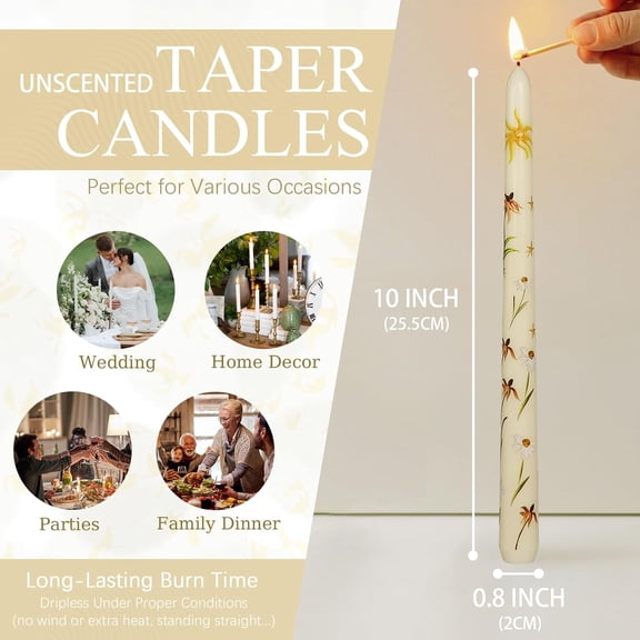 ASIASN-Ivory Flame Orchid 10 Inch Taper Candles - 2Pack Beautiful Handmade Candle Gift Home Decor Elegance to a Wedding Decor for Party