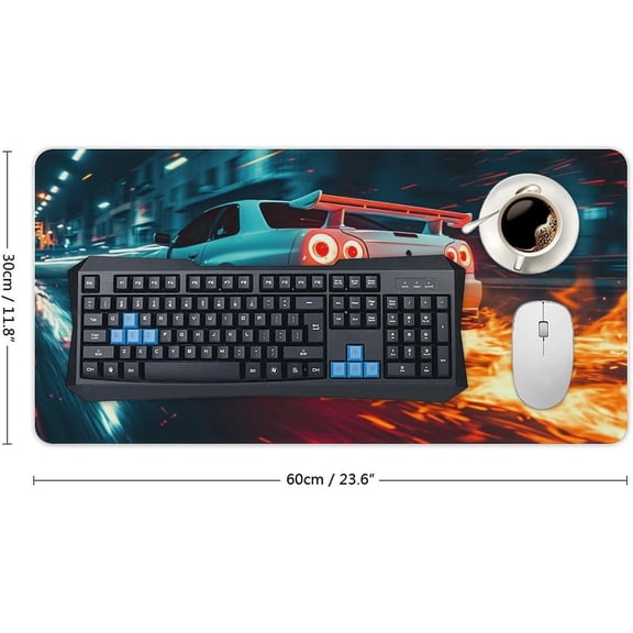 ASIASN-JDM Car R34 Speed Flame Sport Cool Large Gaming Mouse Pad Non-Slip Rubber Base Desk Mat Computer Accessories for Office & Gaming Setups 30x60cm