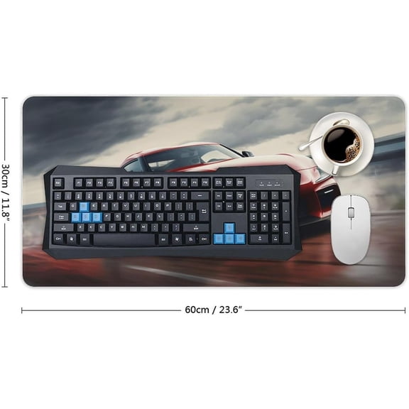 ASIASN-JDM Car Red Large Gaming Mouse Pad Non-Slip Rubber Base Desk Mat Computer Accessories for Office & Gaming Setups 30x60cm