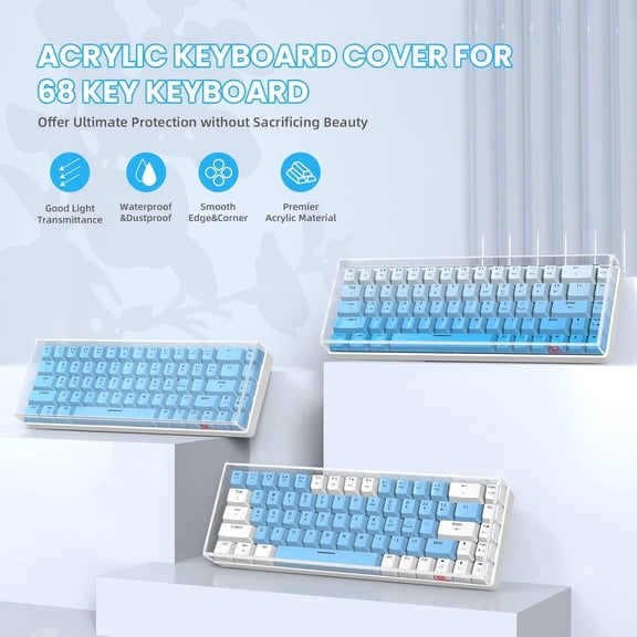 ASIASN-KC02 Acrylic Clear Transparent Keyboard Cover(12.28*4*0.9) with Dustproof Waterproof Anti-hit Anti-cat Protective Case for 65% Small Layout 61Key 64Key 68Key Mechanical Gaming Keyboard
