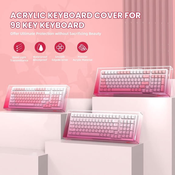 ASIASN-KC04 Acrylic Clear Transparent Keyboard Cover(17.4*6.5*1.89) with Dustproof Waterproof Anti-hit Anti-cat Protective Case for Compact Layout 94/96/98Key Mechanical Gaming Keyboard(Pink)