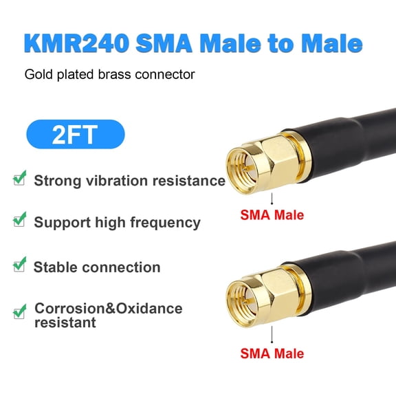 ASIASN-KMR240 SMA Male to SMA Male Coaxial Cable 50 ohm Coax Ultra Low Loss Antenna Extension for 3G/4G/5G/LTE Network Equipment, GPS, RF Radio (2FT 2PCS)