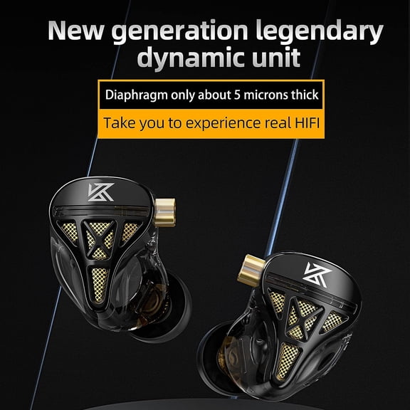 ASIASN-KZ DQS Dynamic Driver Semi-Open HiFi Sound in-Ear Headphones/Earphones/Earbuds, KZ Extra Bassy Drummer in Ear Monitor Headset (Black, with Microphone)