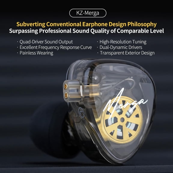 ASIASN-KZ Merga in Ear Monitor Wired,Dual Dynamic Driver in-Ear Headphones, KZ Deep Bass Earphones, HiFi Stereo Earbuds for Musician (Black, with Microphone)