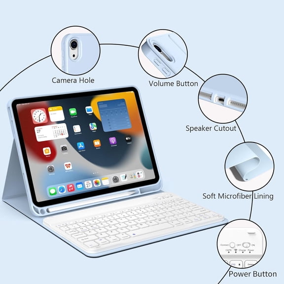ASIASN-Keyboard Case for iPad (A16) 11th Generation 2025 11in and 10th Gen 2022 10.9in, Detachable Wireless Bluetooth Fast Pairing Keyboard, Built-in Pencil Holder, Durable Soft TPU Folio Cover, Blue