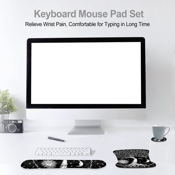 ASIASN-Keyboard Wrist Rest Mouse Pad Support, Gel Ergonomic Mouse Pads for Computer Laptop PC, Comfortable Durable Mousepad Keyboard Wrist Rests for Easy Typing Pain Relief, Moon & Sun