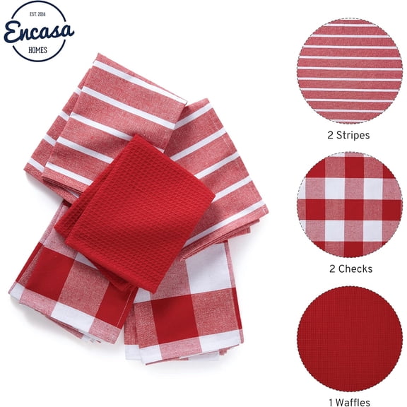 ASIASN-Kitchen Dish Towels Set | Red | Waffle Weave and Flat Hand Tea Towel | 28"x18" | Quick Drying Reusable Cotton Washcloths | Multipurpose Lightweight Dishcloths Set of 5