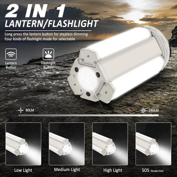 ASIASN-LED Camping Lanterns, 2-Pack 240LM USB Rechargeable Foldable Flashlight Worklight Waterproof Survival Lights w/ Magnetic Base Hook for Camping Hurricanes Emergency Power Outages Indoor Outdoo