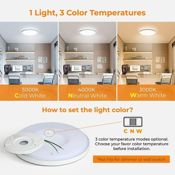 ASIASN-LED Flush Mount Ceiling Light, 12 Inch 24W 3000K/4000K/5000K Hardwire Light Fixture, Ultra Thin Round White Lamp for Kitchen Porch Bedroom Hallway Stairwell Basement, Non-dimmable 1 Pack