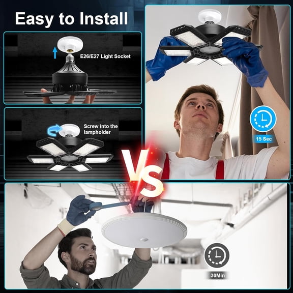 ASIASN-LED Garage Light 1 Pack , 200W 20000LM 6500K LED Shop Lights, LED Garage Ceiling Lights with 6+1 Adjustable Panels for Basement, Barn, Warehouse, Attic, Garage Lighting Support E26/E27 Socket