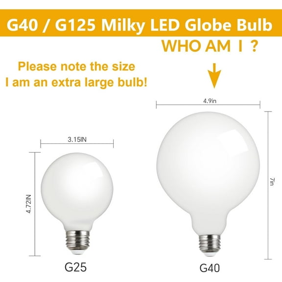ASIASN-LED Light Bulbs, G125 Globe Bulb,10w Globe Light Bulb, Warm White Light 2700k LED Bulbs,Non-Dimmable,E26 Base Large Light Bulb,Milky White Led Bulb 1000 Lumens,Perfect for Indoor Home Lighting