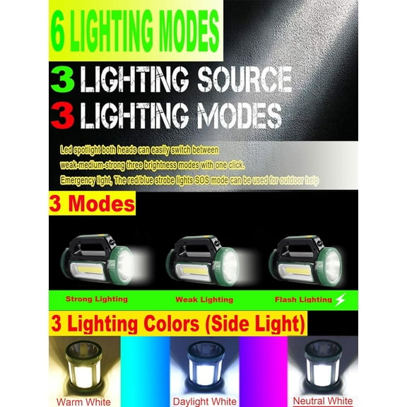 ASIASN-LED Searchlight Spotlights Lantern, Solar Rechargeable Super Bright 10000LM Handheld LED Flashlight, Multifunction Camping Lantern Work Light, 6 Light Modes, Waterproof