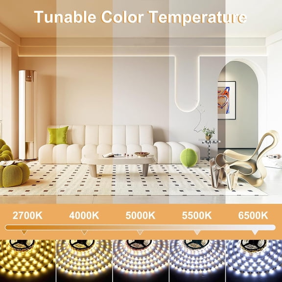 ASIASN-LED Strip Lights, Upgraded 16.4ft Dimmable 2700K-6500K LED Light Strips with Remote Bright Light, 600 LEDs Flexible Lights with Strong Adhesive for Bedroom, Mirror, Kitchen Under Cabinet Decor