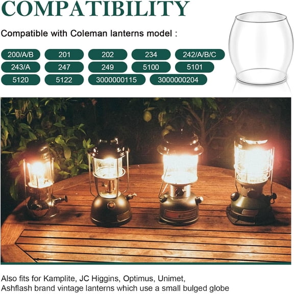 ASIASN-Lantern Glass Replacement for Coleman 200a Globe,Replace R690B051,Glass Globe for Fueled Lanterns for Coleman,Kamplite,JC Higgins,Optimus,Unimet,Ashflash Vintage Lanterns,Camping Lantern Acces