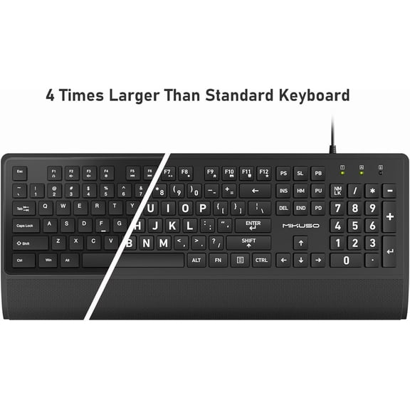 ASIASN-Large Print Computer Keyboard - High Visibility Big Letter Keyboard for Seniors and Visually Impaired,Low Vision Individuals Easy to See,Laser Etched Keys (Non-Fade) Full Size Keyboard for PC,