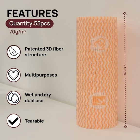 ASIASN-Lazy Cleaning Cloths, Disposable Microfiber Cloths, Reusable Dish Rags, Dry/Wet Use for Dishware, Countertops, Stove, Camping, RVs, Tearable Roll Design (55 Sheets, 9.45"x11.81",Green)