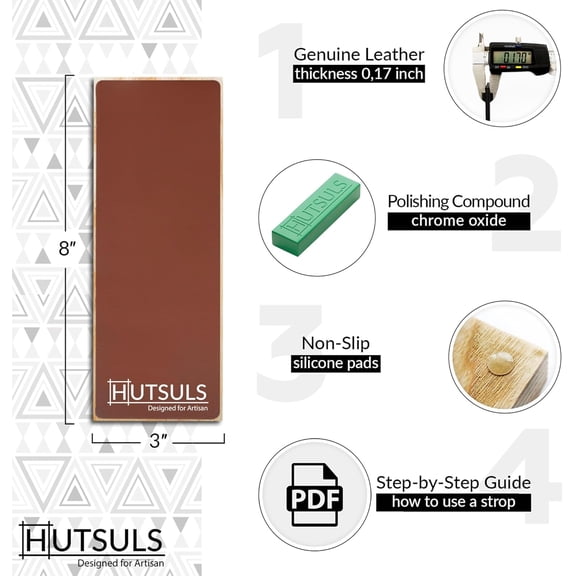 ASIASN-Leather Strop for Knife Sharpening - 3x9 Inch Wood Base Strop Block with Green Stropping Compound, Stropping Kit, Genuine Leather Knife Strop for Knives, Chisels and Straight Razors