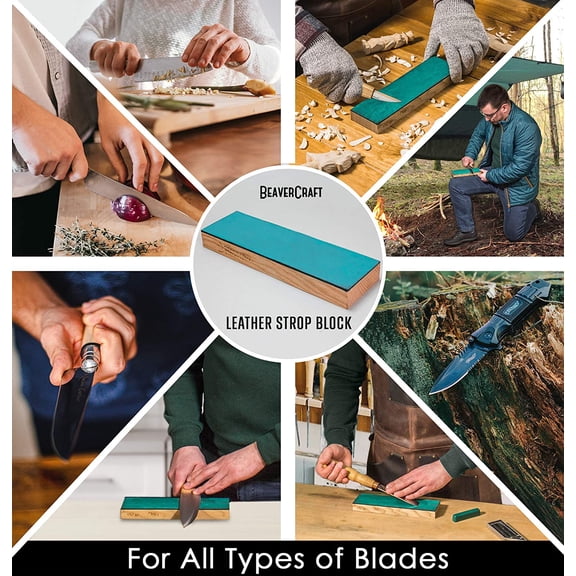 ASIASN-Leather Strop for Knife Sharpening - Stropping Leather with Polishing Compound - Knife Strop Block for Knives, Chisel, Tool Sharpening - Stropping Kit 8'' LS4P1 with Honing Compound