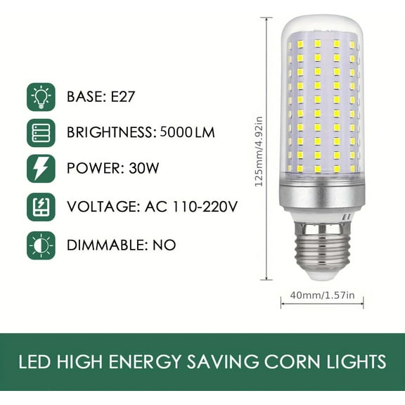 ASIASN-Led Light Bulb Equivalent 300w led Bulbs 5000 Lumen 5000K Cool Daylight White 40W Waterproof led Corn Light Bulb E26/E27 Medium Base for Outdoor Indoor Garage Warehouse Factory Workshop