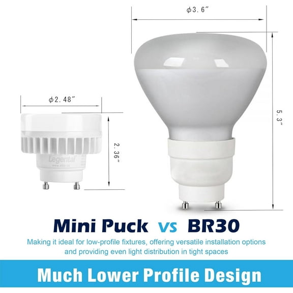 ASIASN-Legental 10W LED Puck, GU24 Squat Light Bulb, 18w Low Profile Spring CFL Equivalent, Nature White(4000K), 50000hours Lifespan, 1100LM, 120-277V, Wet Location Suitable, UL Listed