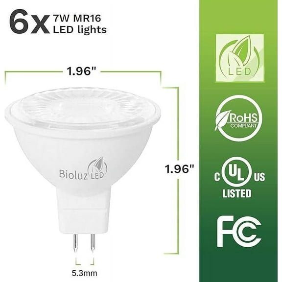 ASIASN-Light Bulb - MR16 LED Bulb, 7W LED Light - 6 Pack 50W Halogen Replacement Non-Dimmable 5000K 12V AC/DC UL Listed Light Bulbs, LED Lights for Bedroom, Home Decor, Energy Efficient Lighting