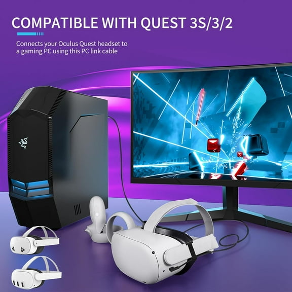 ASIASN-Link Cable 16FT for Meta Oculus Quest 3S, Quest 3, Quest 2, High-Speed Data Transfer Charging Cord Cable, USB 3.2 A to C Charger Wire