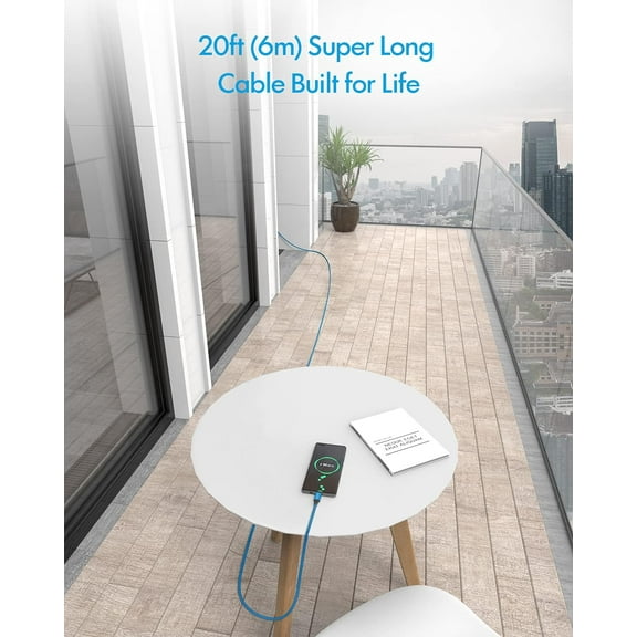 ASIASN-Long USB C Cable 20ft, USB A to Type C Cable Charger Cord Premium Nylon Braided for iPhone 16 15 Series Samsung Galaxy Note Tab, Moto, LG, Pixel and More USB C Smartphone & Tablet