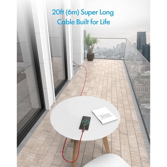 ASIASN-Long USB C Cable 20ft, USB A to Type C Cable Charger Cord Premium Nylon Braided for iPhone 16 15 Series Samsung Galaxy Note Tab, Moto, LG, Pixel and More USB C Smartphone & Tablet