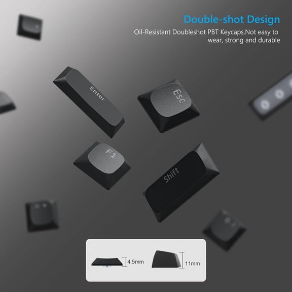 ASIASN-Low Profile Keycaps for Mechanical Keyboard, Black Shine Through Keycaps, PBT Keyboard Key caps 60% 65% 75% 96% 100% for Cherry Gateron MX Switches, Black Backlight