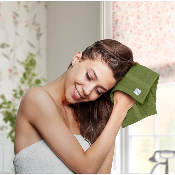 ASIASN-Luxury Washcloths Value Pack of 12 Premium Cotton, Soft & Absorbent Wash Cloths for Body and Face, Hotel and Spa Quality Wash Clothes, Quick Dry and Machine Washable (Moss)