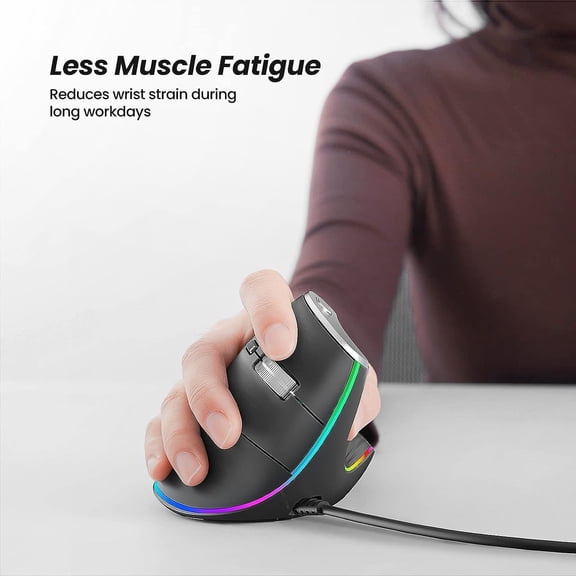ASIASN-M504 Wired Vertical Mouse, USB Ergonomic Optical Mouse with 4 Adjustable DPI, 11 RGB Backlight Modes, Compatible for Laptop, PC, Desktop, Mac, Grey