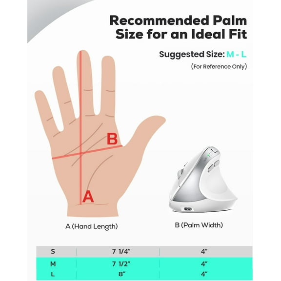 ASIASN-MD280 Ergonomic Vertical Wireless Mouse - Bluetooth & 2.4G Dual Mode, 4 Adjustable DPI 800/1200/1600/2400, Rechargeable, Silent Clicks, No Lag, 6 Buttons - Perfect for Laptop, Desktop White