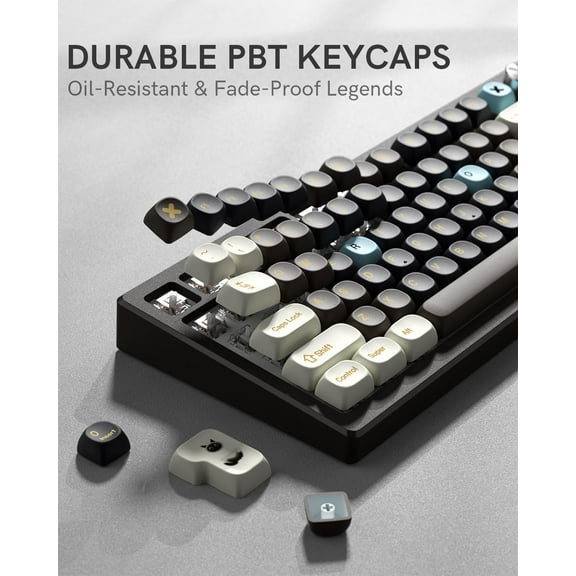 ASIASN-MOA Profile PBT Keycaps,132 Keys Janese Style Keycap Set with Cute Icons, Dye-Sublimation, MOA Profile,Cream Brown Theme for Most 60% 65% 75% 80% 100% US Layout Cherry MX Switches Mechanical K