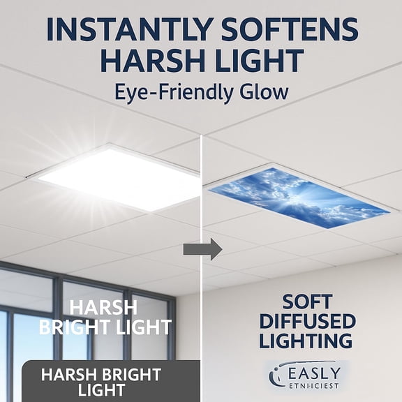 ASIASN-Magnetic Fluorescent Light Cover - 2x4 ft (2-Piece Set) for Fluorescent or Ceiling Lights, Teacher Essentials - Classroom, Home, Office Cubicle Decor, Reduces Glare, Headaches, and Eye Strain