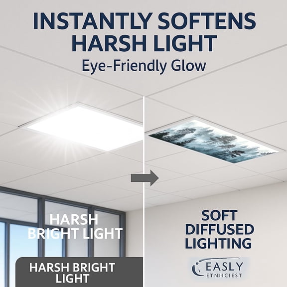 ASIASN-Magnetic Fluorescent Light Cover - 2x4 ft (2-Piece Set) for Fluorescent or Ceiling Lights, Teacher Essentials - Classroom, Home, Office Cubicle Decor, Reduces Glare, Headaches, and Eye Strain