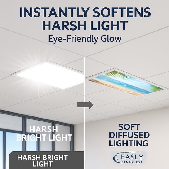 ASIASN-Magnetic Fluorescent Light Cover - 2x4 ft (2-Piece Set) for Fluorescent or Ceiling Lights, Teacher Essentials - Classroom, Home, Office Cubicle Decor, Reduces Glare, Headaches, and Eye Strain