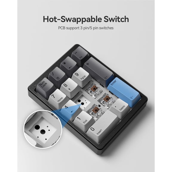 ASIASN-Mechanical Number Pad,Hot Swappable Numpad Wired USB 17 Keys Keypad White Backlit Numeric Keypad with PBT Keycaps for Laptop PC Compact Keyboards (Black, Brown Switch)