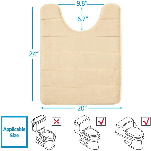 ASIASN-Memory Foam U-Shaped Contour Toilet Rugs, Non Slip Absorbent, Thick Soft Washable Bathroom Mat, Floor Carpet Bath Rugs Mat for Toilet Base (24" x 20", Gold)