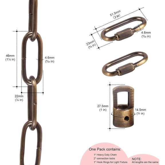 ASIASN-Metal Lighting Chian, Heavy Pendant Lamp Fixture Chain (Antique Copper, 24 Inch)