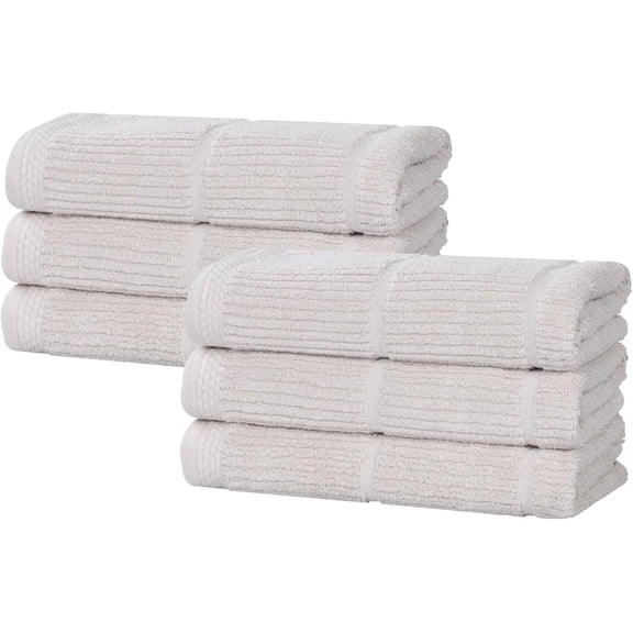 ASIASN-Milo Smart Twist Viscose Cotton Blend Medium Weight Towels, for Kitchen, Bathroom, Shower, Spa, Plush, Quick Dry, Soft Bath Essentials, Ribbed Design, Absorbent Hand Towels, Set of 6, Silver