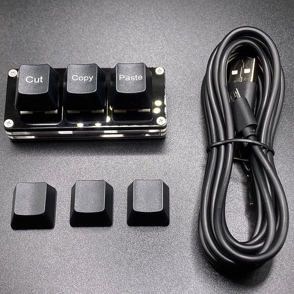 ASIASN-Mini 3-Key Cut Copy Paste Keyboard - RGB Macro Pad Gaming Mechanical Keyboard with Ctrl X C V Shortcut, Programmable for Working and Gaming (Black)