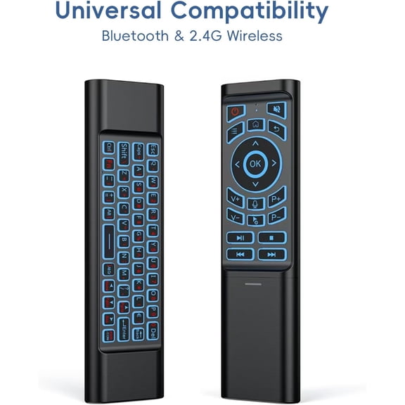 ASIASN-Mini Air Mouse Remote with Keyboard - 7-Color Backlit, Bluetooth & 2.4G Dual-Mode, Responsive Light-Press Buttons for Smart TV, Android Box, PC, Windows | AAA Battery Powered (NOT Included)