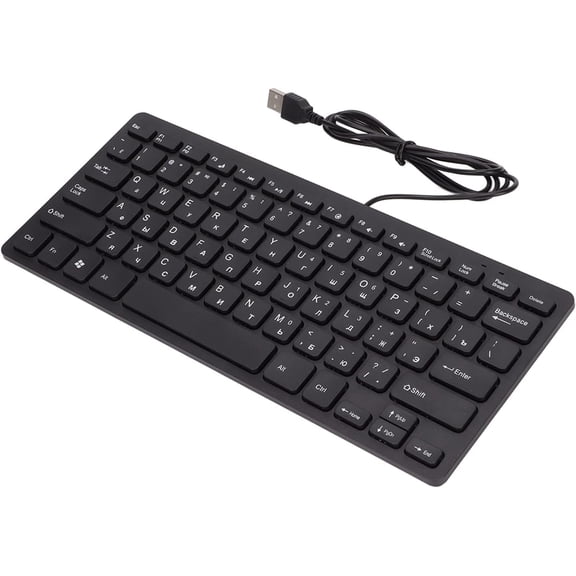 ASIASN-Mini Thin 78 Keys Keyboard, USB Wired, Russian, French, German, Ergonomic, Office