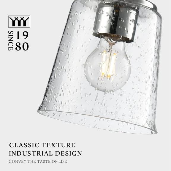 ASIASN-Modern Bubble Glass Pendant Light, 6"x6"x7.5" Rain-Drop Glass Hanging Fixture with Chrome Finish Base, Adjustable 15"-72" Cord, E26 Socket for Dining Room, Vanity Area, or Bar  Frosted Chrome