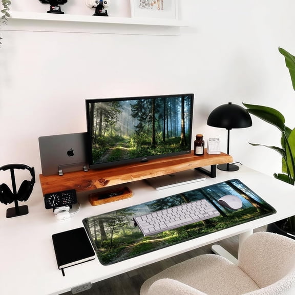 ASIASN-Morning Mist Forest Natural Scenery Mouse pad, Rectangular Micro-Woven Fabric Desk mat with Sewn Edges, Anti-Slip Rubber Base, Suitable for Office laptops, Size 31.511.8 in