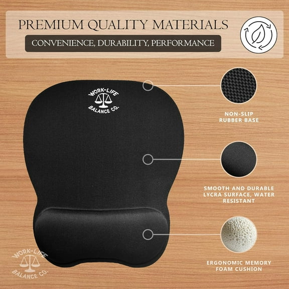 ASIASN-Mouse Pad and Mouse Jiggler Combo, Ergonomic Mouse Pad with Memory Foam Wrist Support, Pain Relief, Portable Mousepad for Computer, Laptop, Office, Home or Travel, Non-Slip Base, Waterproof Su