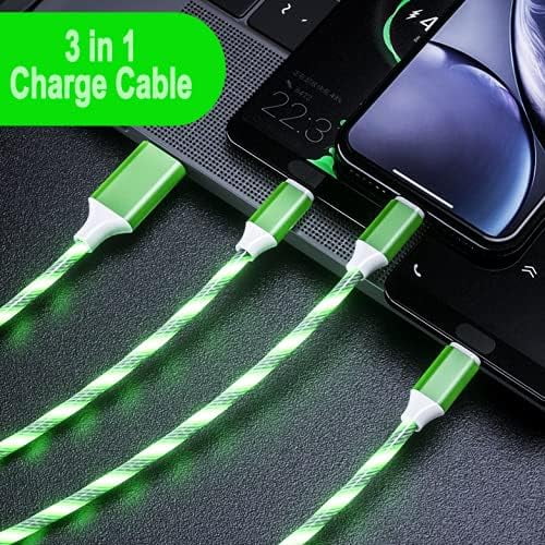 ASIASN-Multi Ports Charger Cable 3 Combinations in One Cable USB A to USB C/Micro USB PD Fast Charging Cord Lighted Up LED Flowing Compatible with Almost All Kinds of Electric Device-39Inches Green