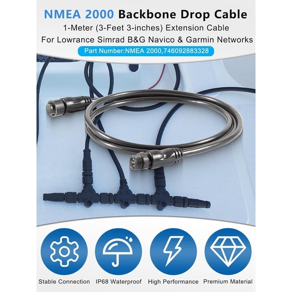 ASIASN-NMEA 2000 (N2K) 1 Meter (3ft 3 inches) Backbone, Drop or Extension Cable for Lowrance Simrad B&G Navico & Garmin Networks