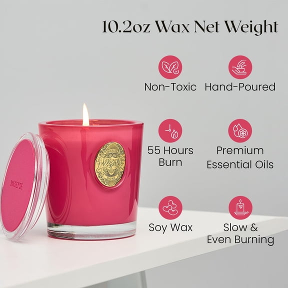 ASIASN-Natural Soy Candle| Rose Lychee &Pink | 10.2 oz, 55H Burn | Luxury Scented Candle for Relaxation, Gifting, Home Dcor | for Bedroom, Office, Party