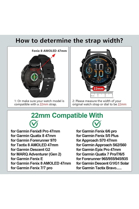 -Nylon 22mm Bands Compataible with Tactix 8/Fenix 8 Pro AMOLED 47mm/7 Pro/7/6 Pro/6/5 Plus/5/Fenix E,Quickfit Sport Watch Strap for Quatix 8 7 Pro 47mm/Forerunner 970/965/955/945/Descent G2/G1
